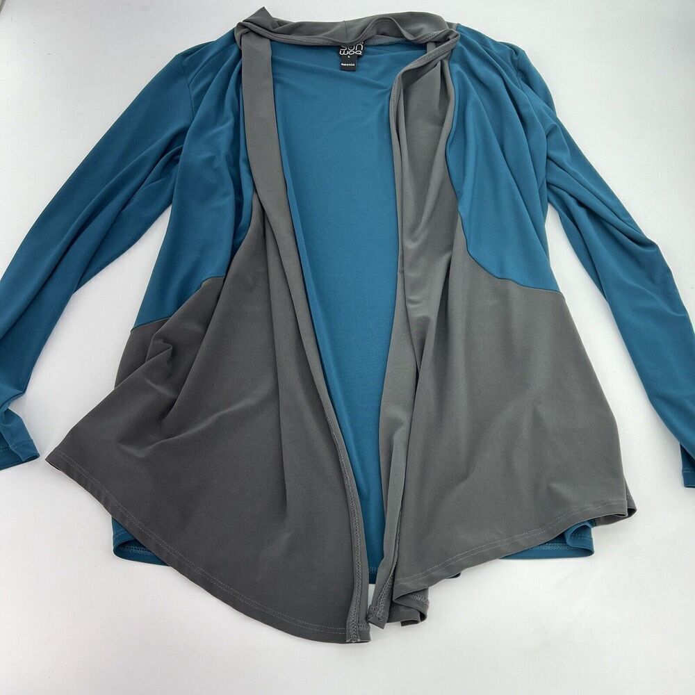 Clara Sun Woo Drape Tunic Cardigan Teal Brown Size Large